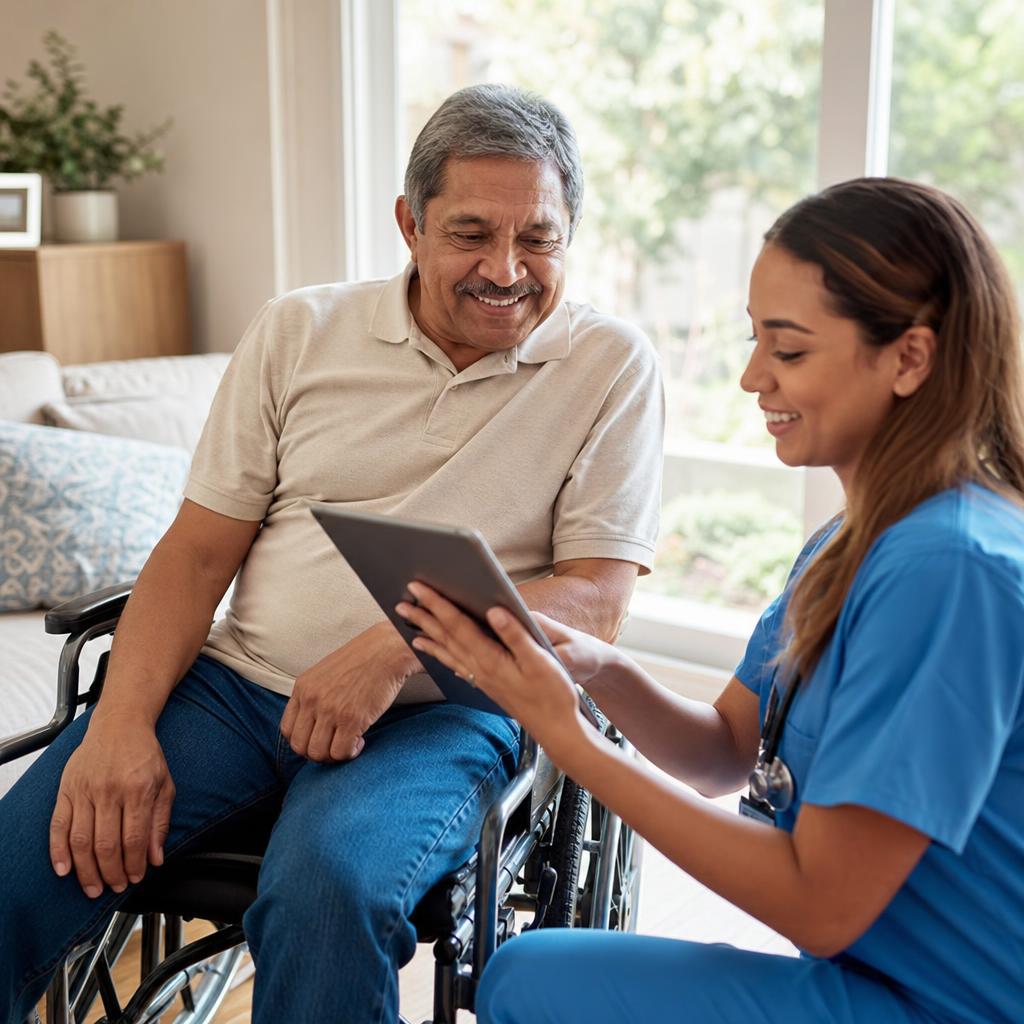 Adult with a disability smiling at home